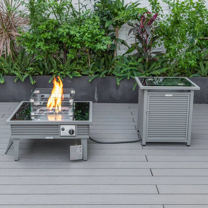 Walbrooke Outdoor Patio Square Fire Pit and Tank Holder with Slats Design - Elax Furniture