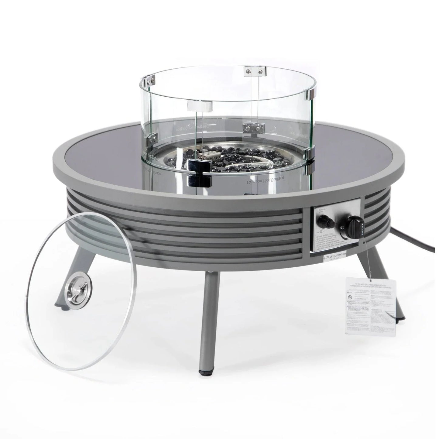 Walbrooke Modern Outdoor Round Fire Pit Table with Powder-Coated Aliuminum Frame and Slats Design - Elax Furniture