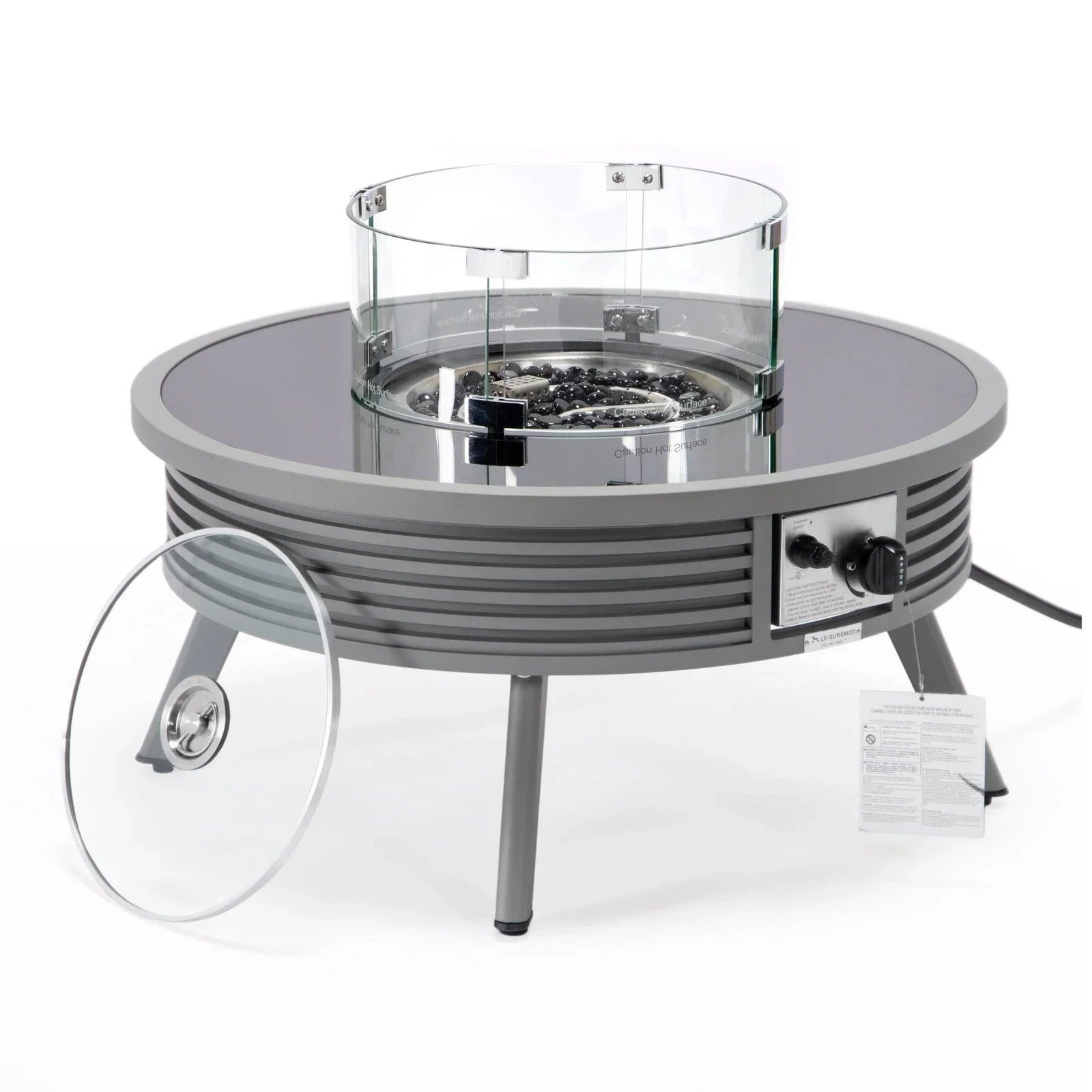 Walbrooke Modern Outdoor Round Fire Pit Table with Powder-Coated Aliuminum Frame and Slats Design - Elax Furniture