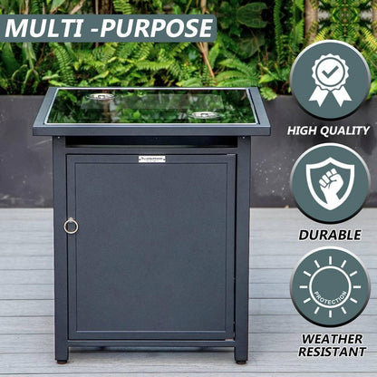 Walbrooke Modern Square Tank Holder Table with Tempered Glass Top and Powder Coated Aluminum - Elax Furniture