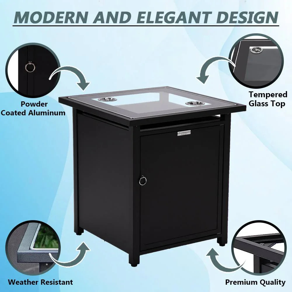 Walbrooke Modern Square Tank Holder Table with Tempered Glass Top and Powder Coated Aluminum - Elax Furniture