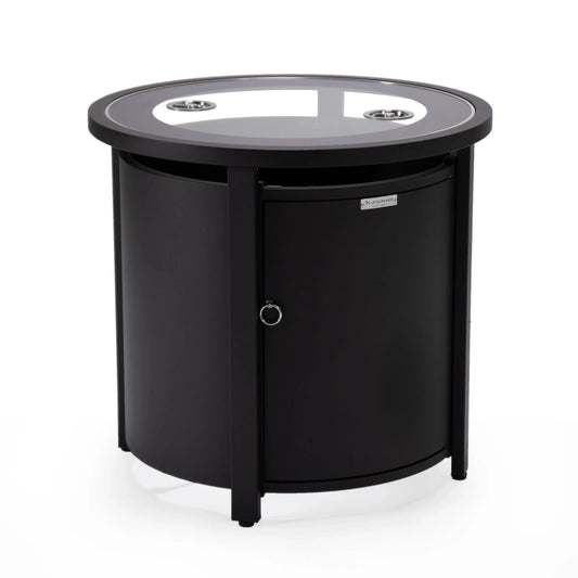 Walbrooke Modern Round Tank Holder Table with Tempered Glass Top and Powder Coated Aluminum - Elax Furniture