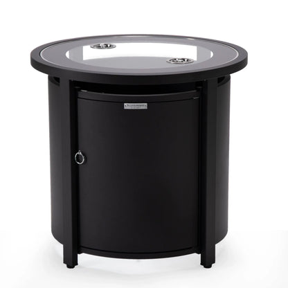 Walbrooke Modern Round Tank Holder Table with Tempered Glass Top and Powder Coated Aluminum - Elax Furniture