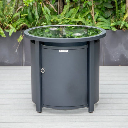 Walbrooke Modern Round Tank Holder Table with Tempered Glass Top and Powder Coated Aluminum - Elax Furniture