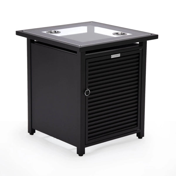 Walbrooke Modern Square Tank Holder Table with Tempered Glass Top and Powder Coated Aluminum Slats - Elax Furniture