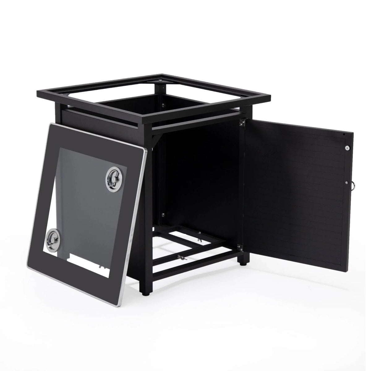 Walbrooke Modern Square Tank Holder Table with Tempered Glass Top and Powder Coated Aluminum Slats - Elax Furniture