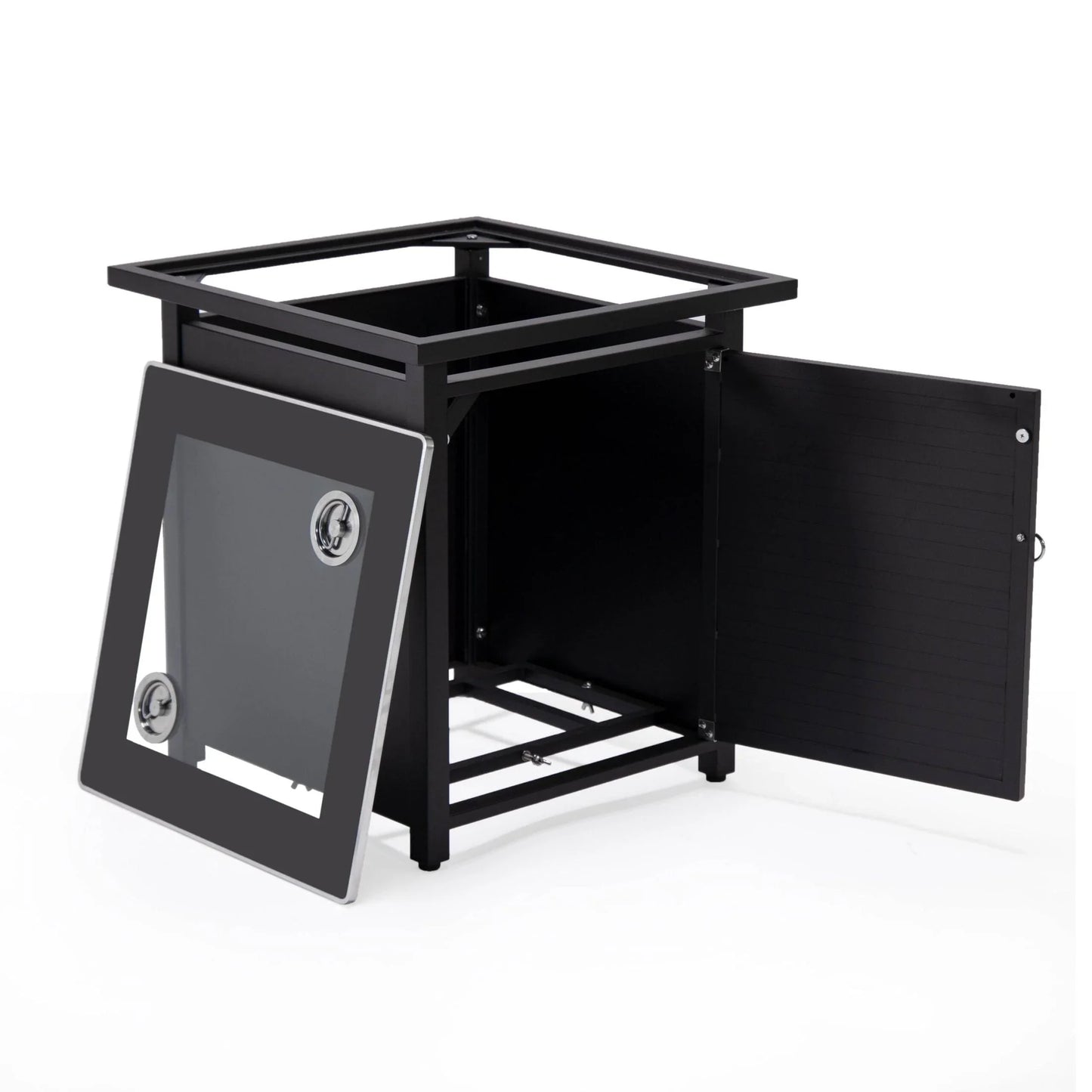 Walbrooke Modern Square Tank Holder Table with Tempered Glass Top and Powder Coated Aluminum Slats - Elax Furniture