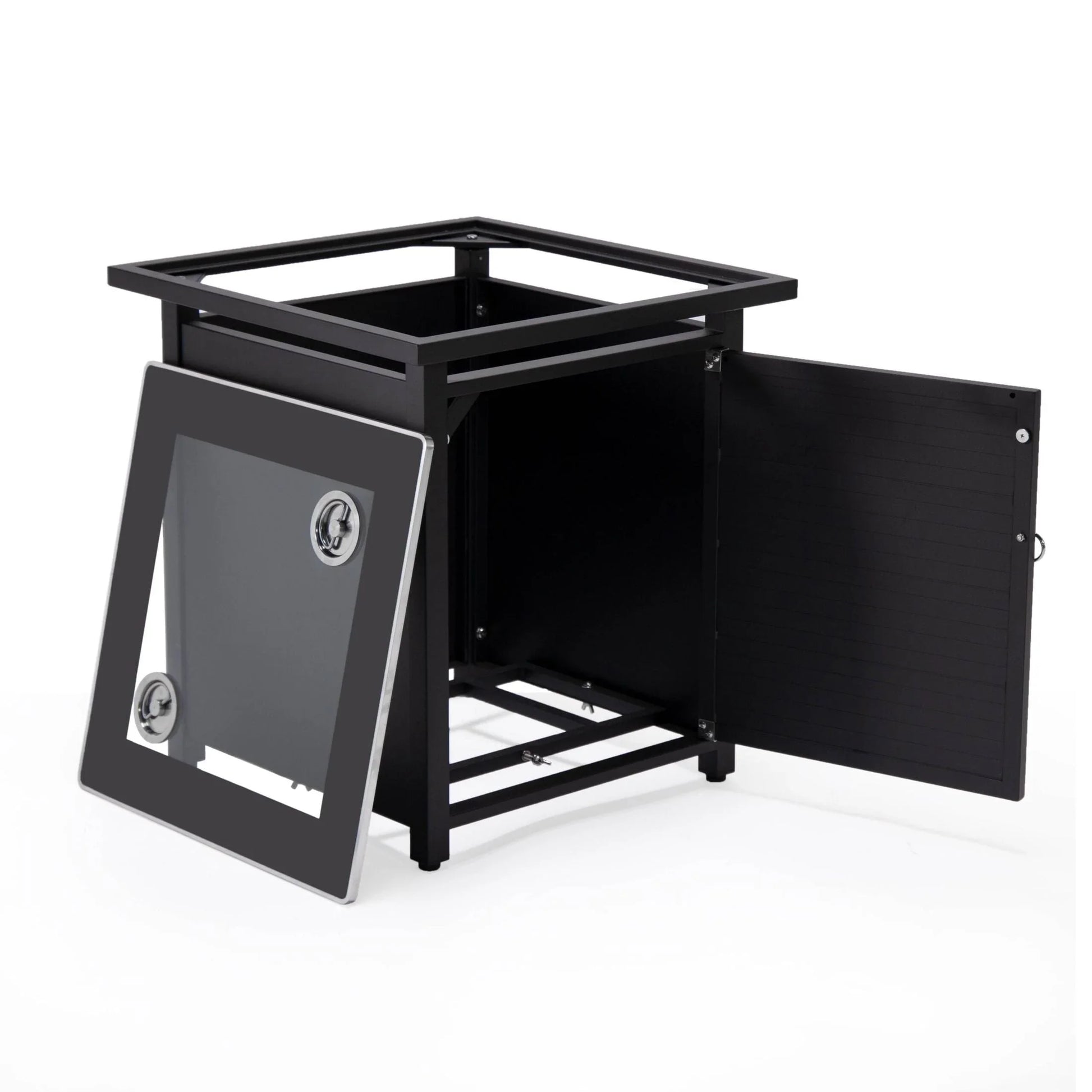 Walbrooke Modern Square Tank Holder Table with Tempered Glass Top and Powder Coated Aluminum Slats - Elax Furniture