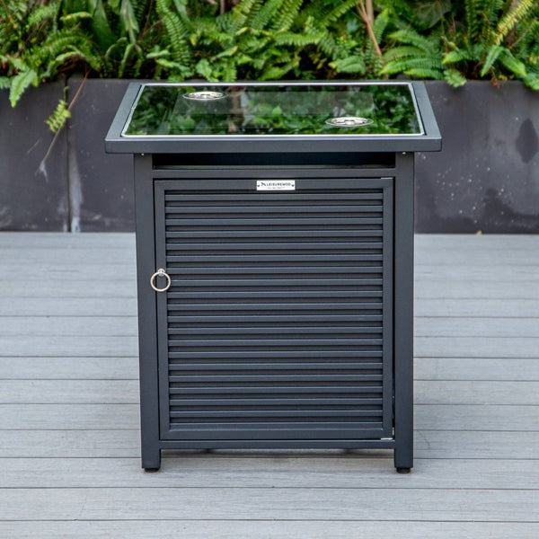 Walbrooke Modern Square Tank Holder Table with Tempered Glass Top and Powder Coated Aluminum Slats