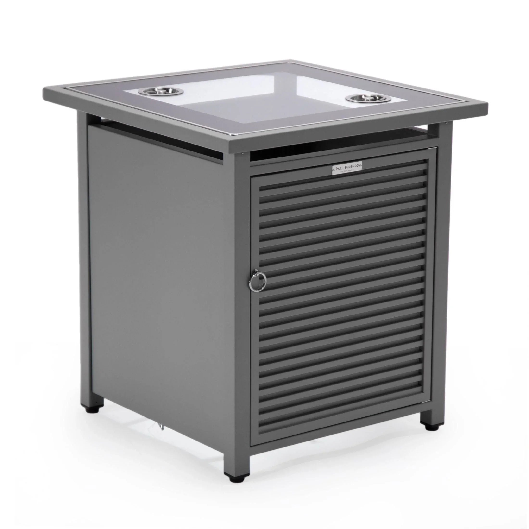 Walbrooke Modern Square Tank Holder Table with Tempered Glass Top and Powder Coated Aluminum Slats - Elax Furniture