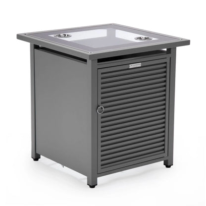 Walbrooke Modern Square Tank Holder Table with Tempered Glass Top and Powder Coated Aluminum Slats - Elax Furniture