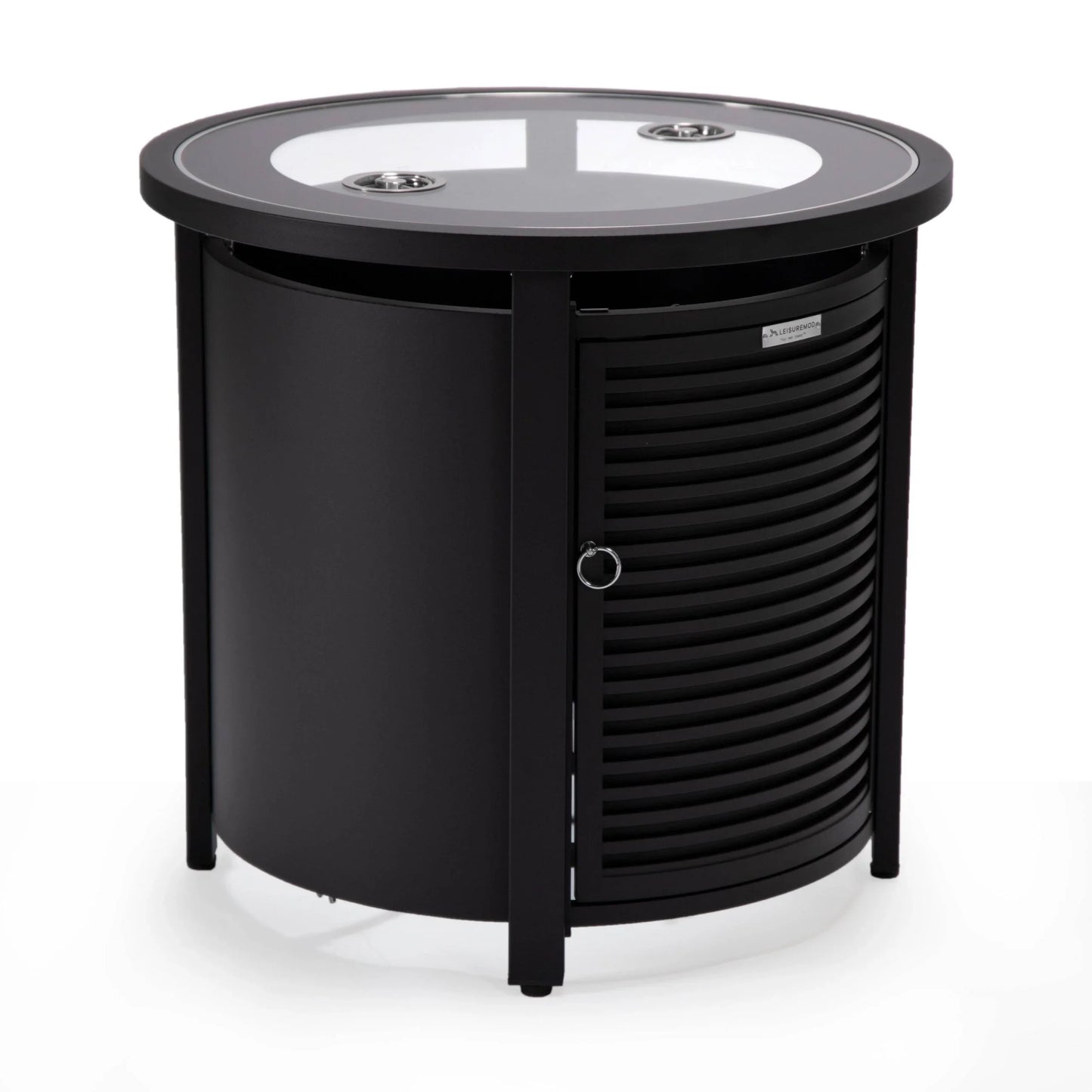 Walbrooke Modern Round Tank Holder Table with Tempered Glass Top and Powder Coated Aluminum Slats Design - Elax Furniture