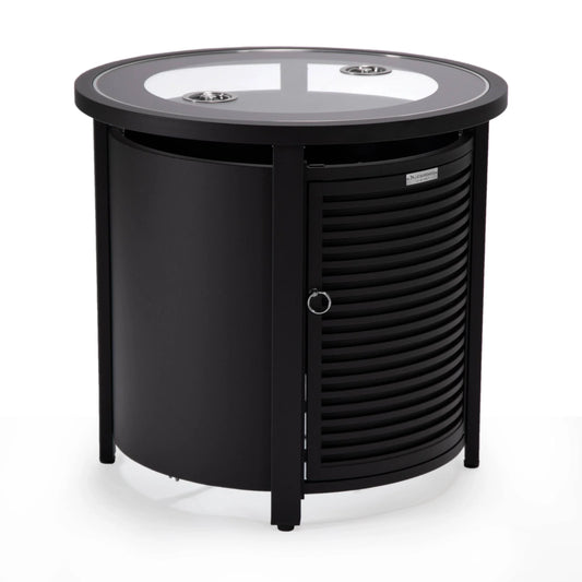 Walbrooke Modern Round Tank Holder Table with Tempered Glass Top and Powder Coated Aluminum Slats Design - Elax Furniture
