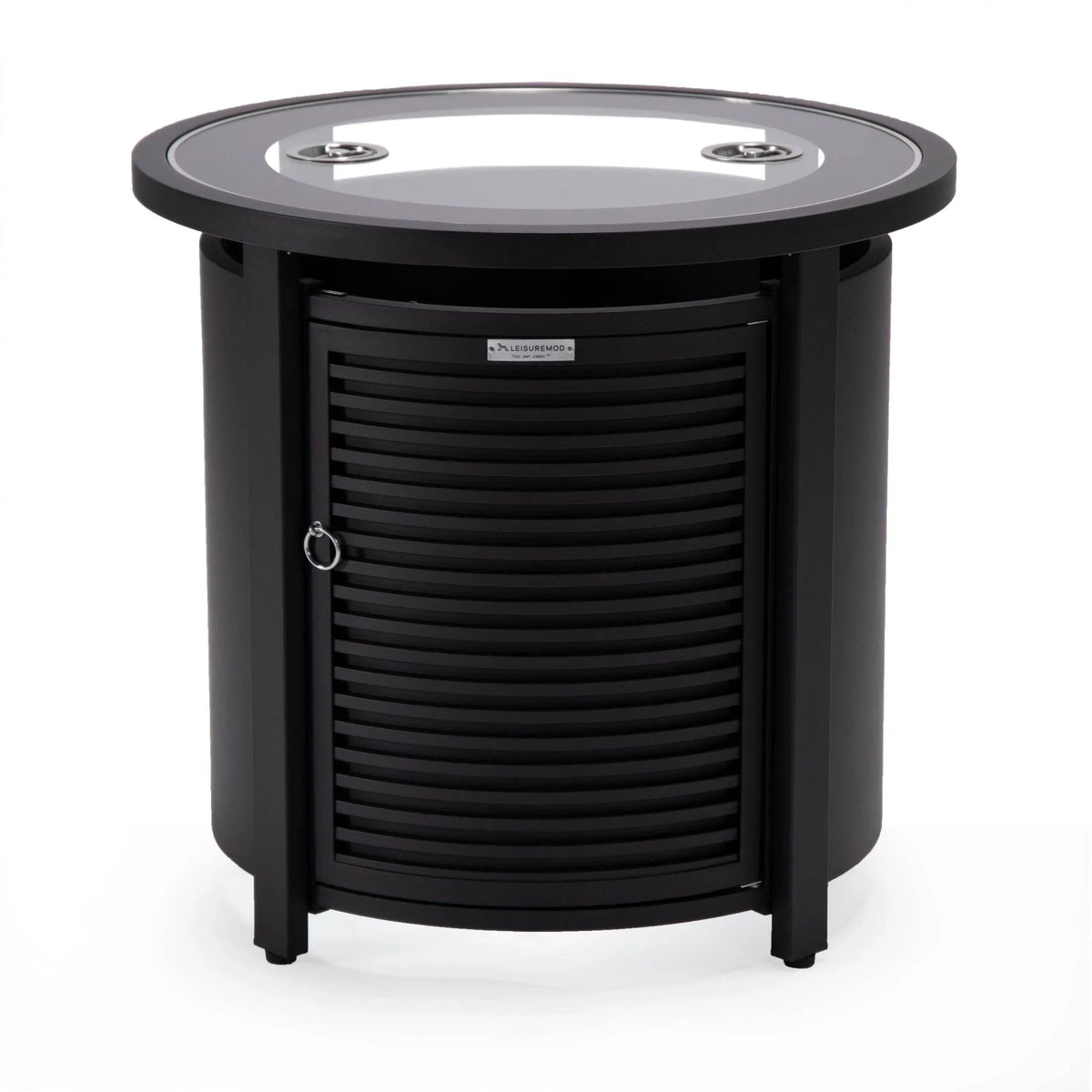 Walbrooke Modern Round Tank Holder Table with Tempered Glass Top and Powder Coated Aluminum Slats Design - Elax Furniture
