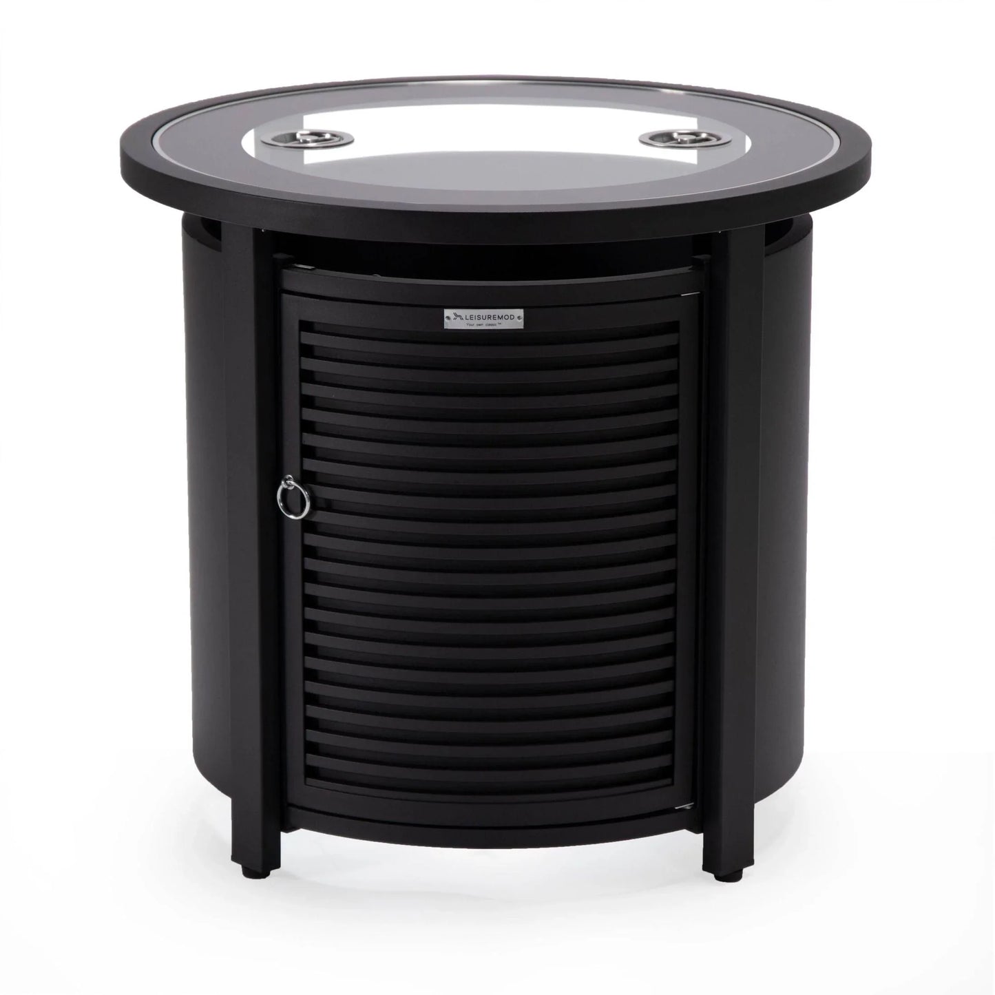 Walbrooke Modern Round Tank Holder Table with Tempered Glass Top and Powder Coated Aluminum Slats Design - Elax Furniture