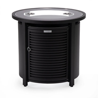 Walbrooke Modern Round Tank Holder Table with Tempered Glass Top and Powder Coated Aluminum Slats Design - Elax Furniture