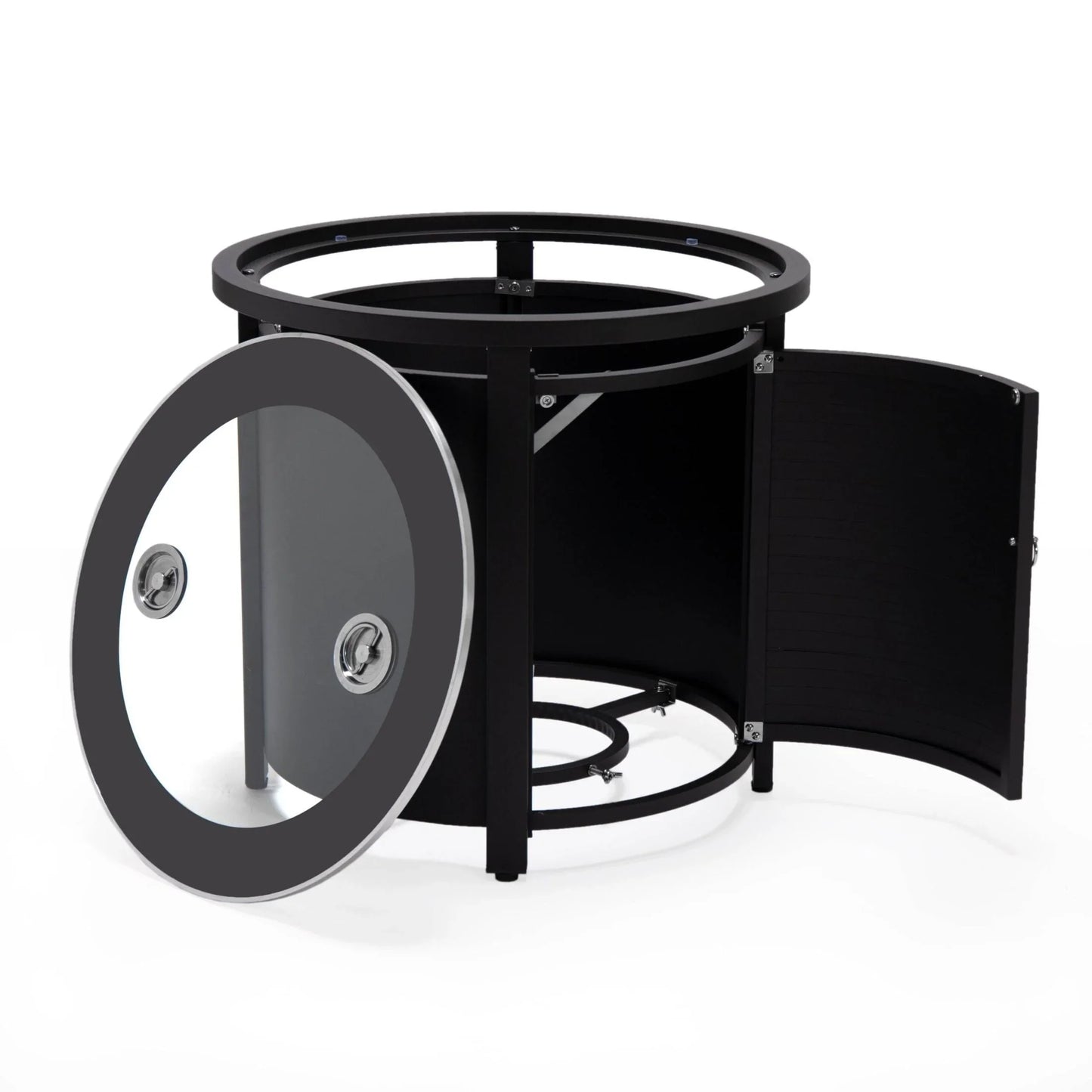 Walbrooke Modern Round Tank Holder Table with Tempered Glass Top and Powder Coated Aluminum Slats Design - Elax Furniture