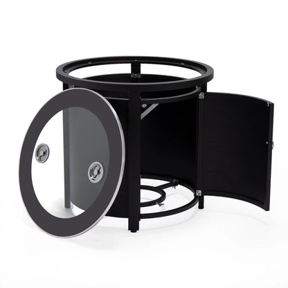 Walbrooke Modern Round Tank Holder Table with Tempered Glass Top and Powder Coated Aluminum Slats Design - Elax Furniture
