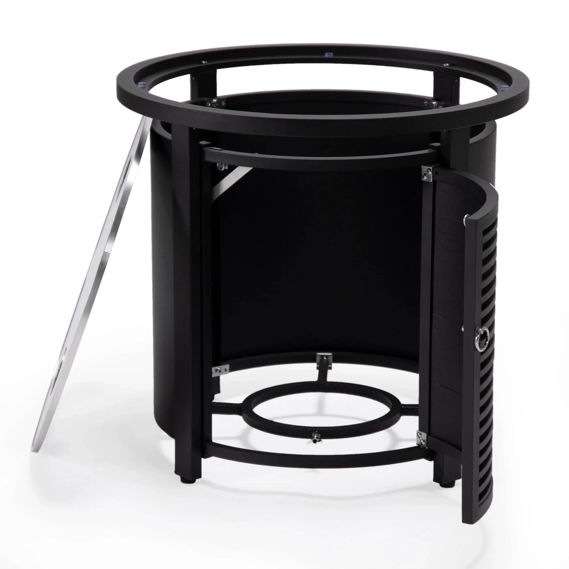 Walbrooke Modern Round Tank Holder Table with Tempered Glass Top and Powder Coated Aluminum Slats Design - Elax Furniture