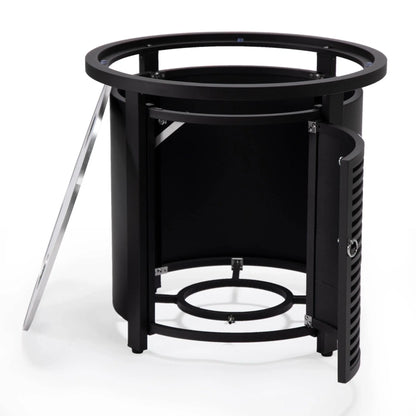 Walbrooke Modern Round Tank Holder Table with Tempered Glass Top and Powder Coated Aluminum Slats Design - Elax Furniture