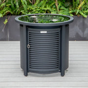 Walbrooke Modern Round Tank Holder Table with Tempered Glass Top and Powder Coated Aluminum Slats Design - Elax Furniture