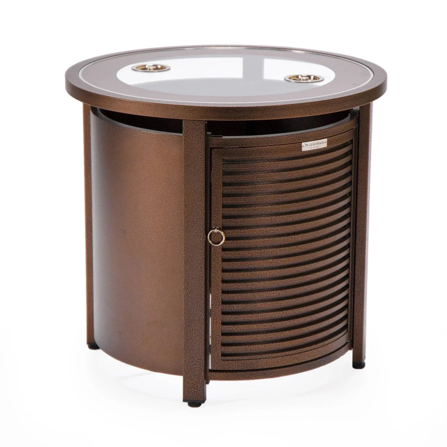 Walbrooke Modern Round Tank Holder Table with Tempered Glass Top and Powder Coated Aluminum Slats Design - Elax Furniture