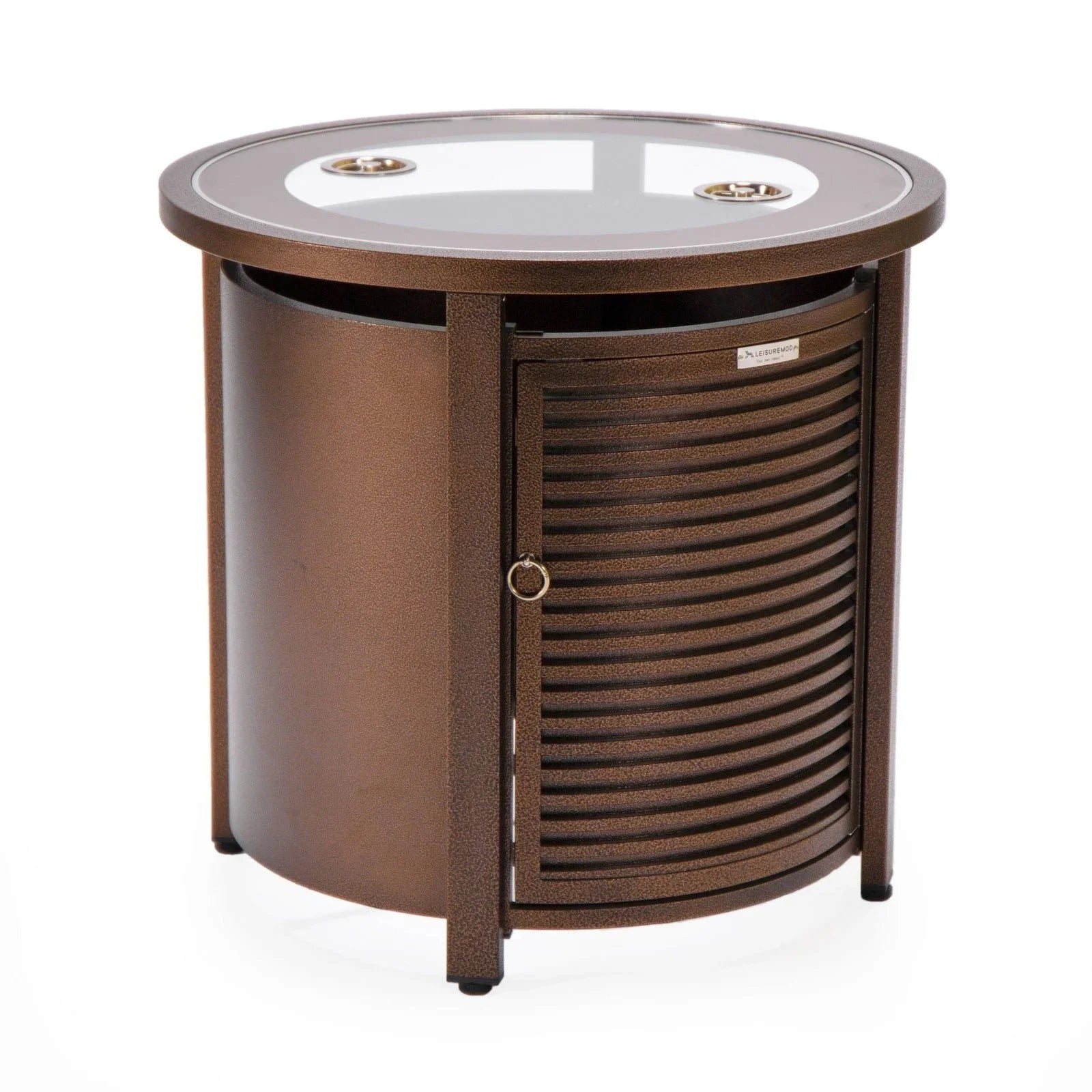 Walbrooke Modern Round Tank Holder Table with Tempered Glass Top and Powder Coated Aluminum Slats Design - Elax Furniture