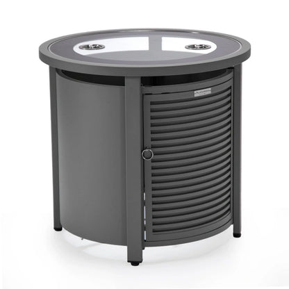 Walbrooke Modern Round Tank Holder Table with Tempered Glass Top and Powder Coated Aluminum Slats Design - Elax Furniture