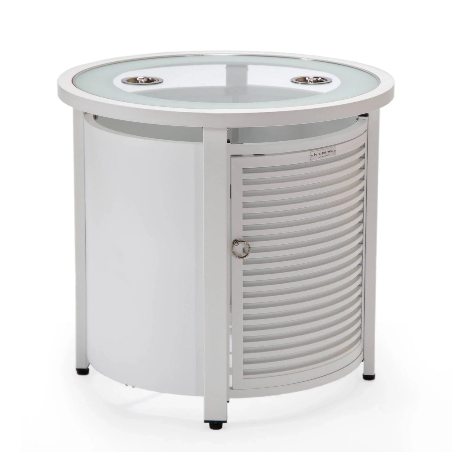 Walbrooke Modern Round Tank Holder Table with Tempered Glass Top and Powder Coated Aluminum Slats Design - Elax Furniture