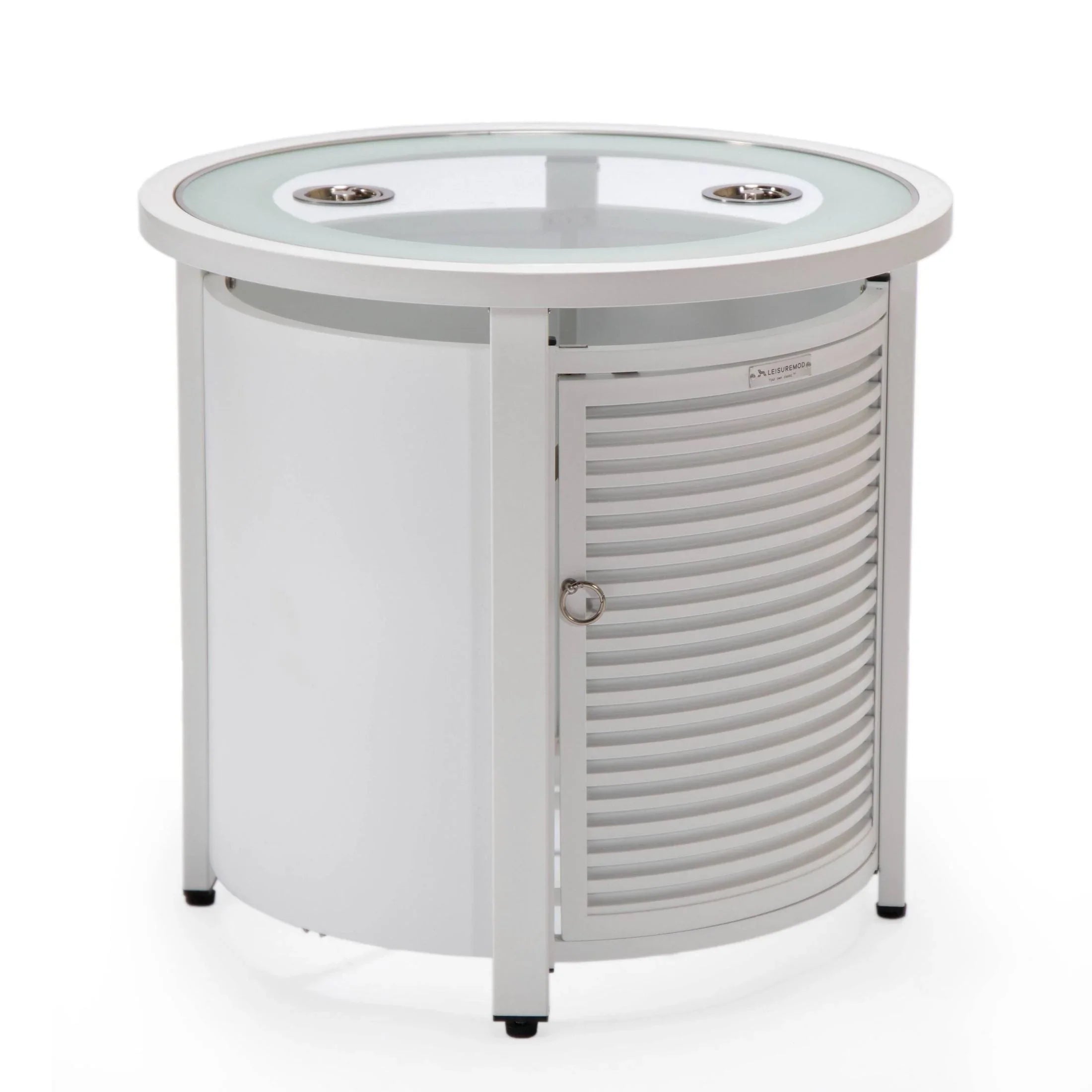 Walbrooke Modern Round Tank Holder Table with Tempered Glass Top and Powder Coated Aluminum Slats Design - Elax Furniture