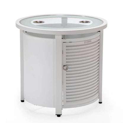 Walbrooke Modern Round Tank Holder Table with Tempered Glass Top and Powder Coated Aluminum Slats Design - Elax Furniture