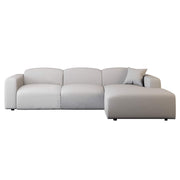 LeisureMod Whisper 4-6 Seater Conversation Set With a Chaise and Ottoman Upholstered in Linen/Leather/Polyester - Elax Furniture