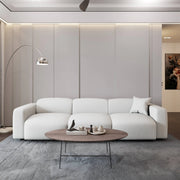 LeisureMod Whisper 4-6 Seater Conversation Set With a Chaise and Ottoman Upholstered in Linen/Leather/Polyester - Elax Furniture