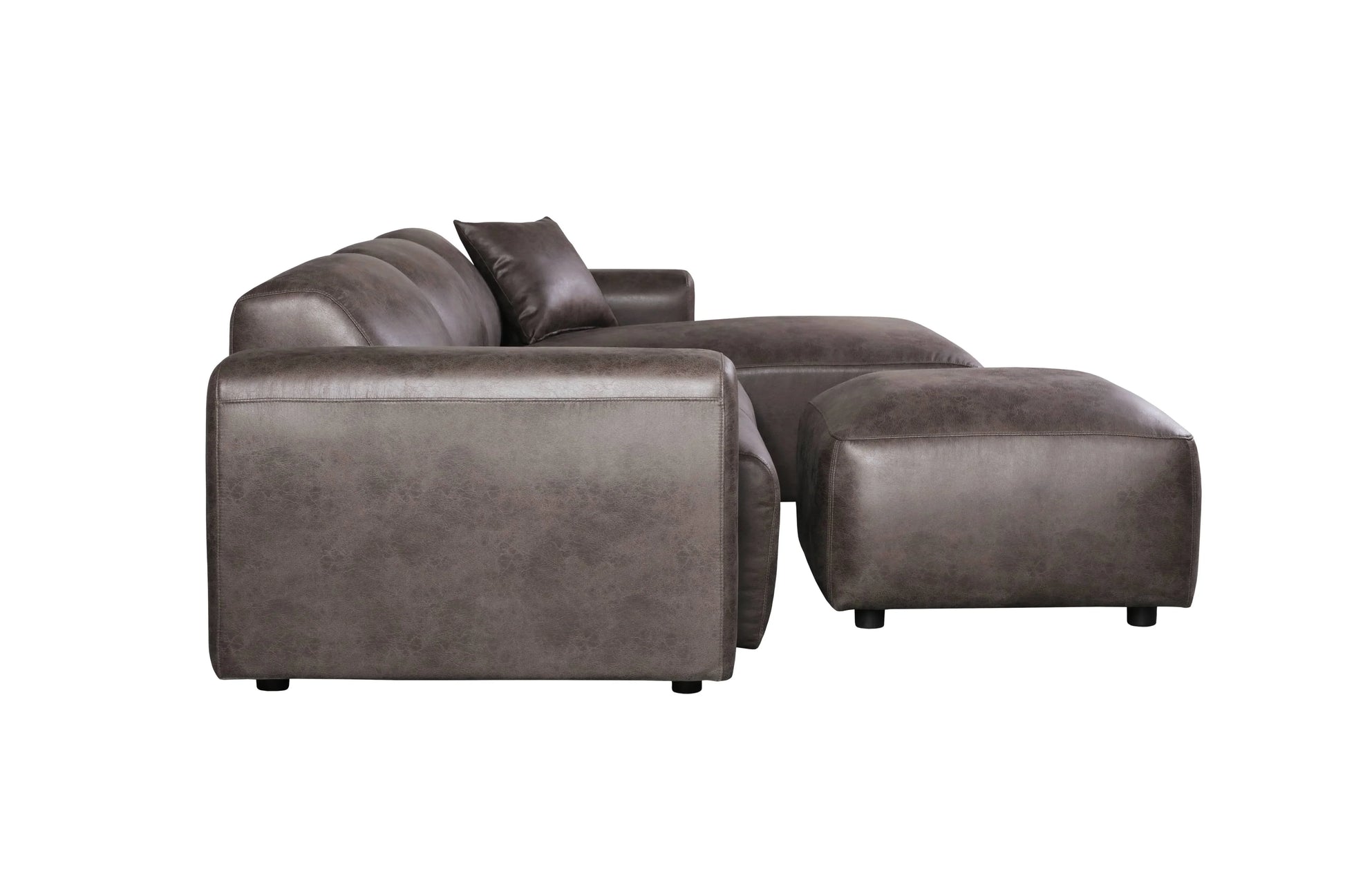 LeisureMod Whisper 4-6 Seater Conversation Set With a Chaise and Ottoman Upholstered in Linen/Leather/Polyester - Elax Furniture