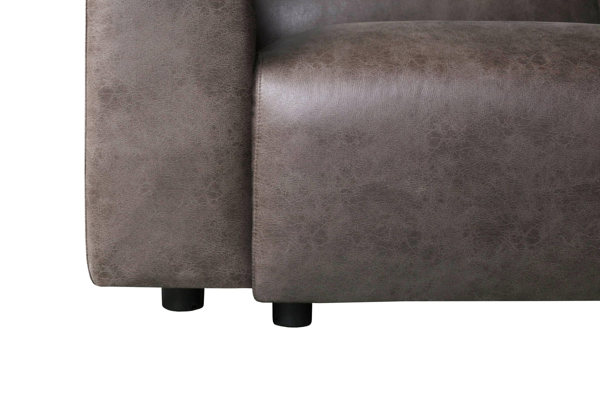 LeisureMod Whisper 4-6 Seater Conversation Set With a Chaise and Ottoman Upholstered in Linen/Leather/Polyester - Elax Furniture