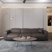LeisureMod Whisper 4-6 Seater Conversation Set With a Chaise and Ottoman Upholstered in Linen/Leather/Polyester - Elax Furniture