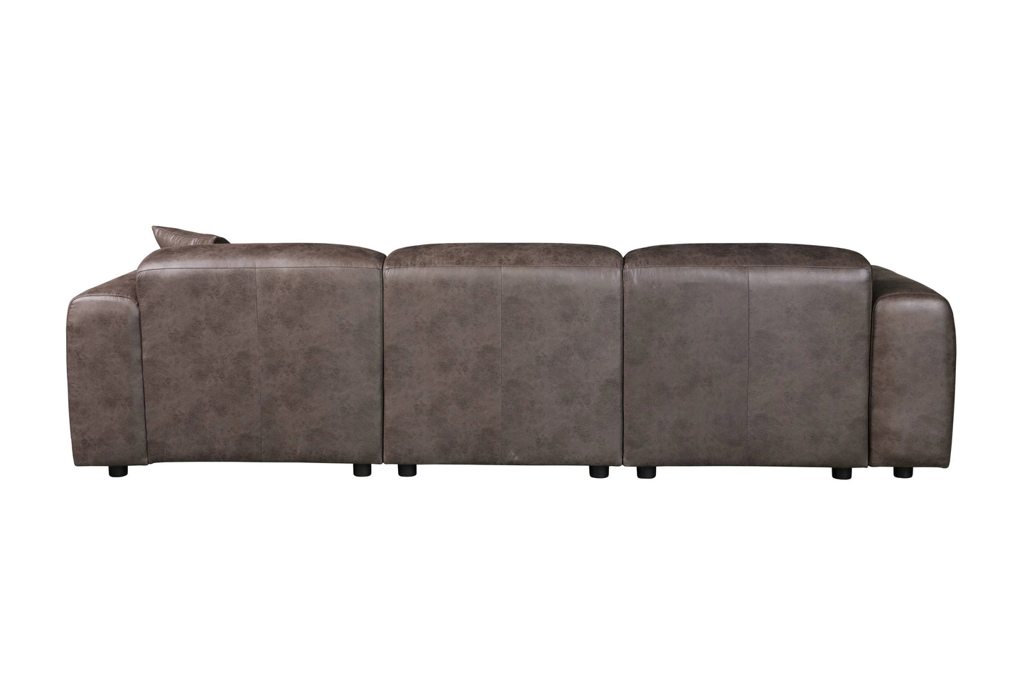 LeisureMod Whisper 4-6 Seater Conversation Set With a Chaise and Ottoman Upholstered in Linen/Leather/Polyester - Elax Furniture