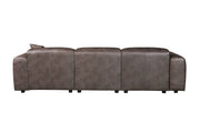 LeisureMod Whisper 4-6 Seater Conversation Set With a Chaise and Ottoman Upholstered in Linen/Leather/Polyester - Elax Furniture