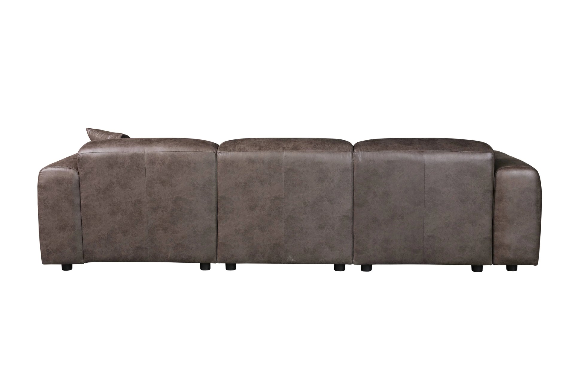LeisureMod Whisper 4-6 Seater Conversation Set With a Chaise and Ottoman Upholstered in Linen/Leather/Polyester - Elax Furniture