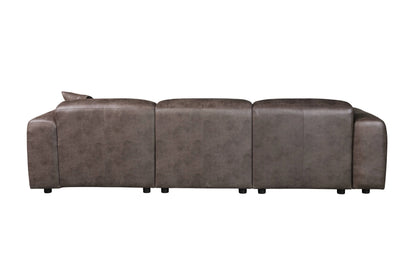 LeisureMod Whisper 4-6 Seater Conversation Set With a Chaise and Ottoman Upholstered in Linen/Leather/Polyester - Elax Furniture