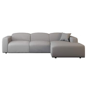 LeisureMod Whisper 4-6 Seater Conversation Set With a Chaise and Ottoman Upholstered in Linen/Leather/Polyester - Elax Furniture