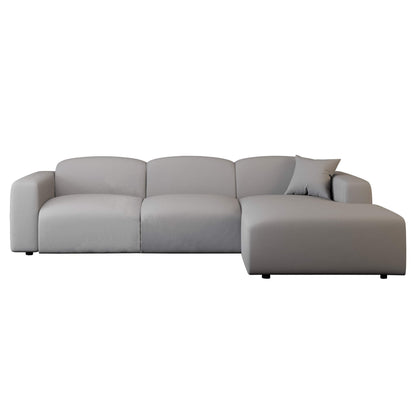 LeisureMod Whisper 4-6 Seater Conversation Set With a Chaise and Ottoman Upholstered in Linen/Leather/Polyester - Elax Furniture