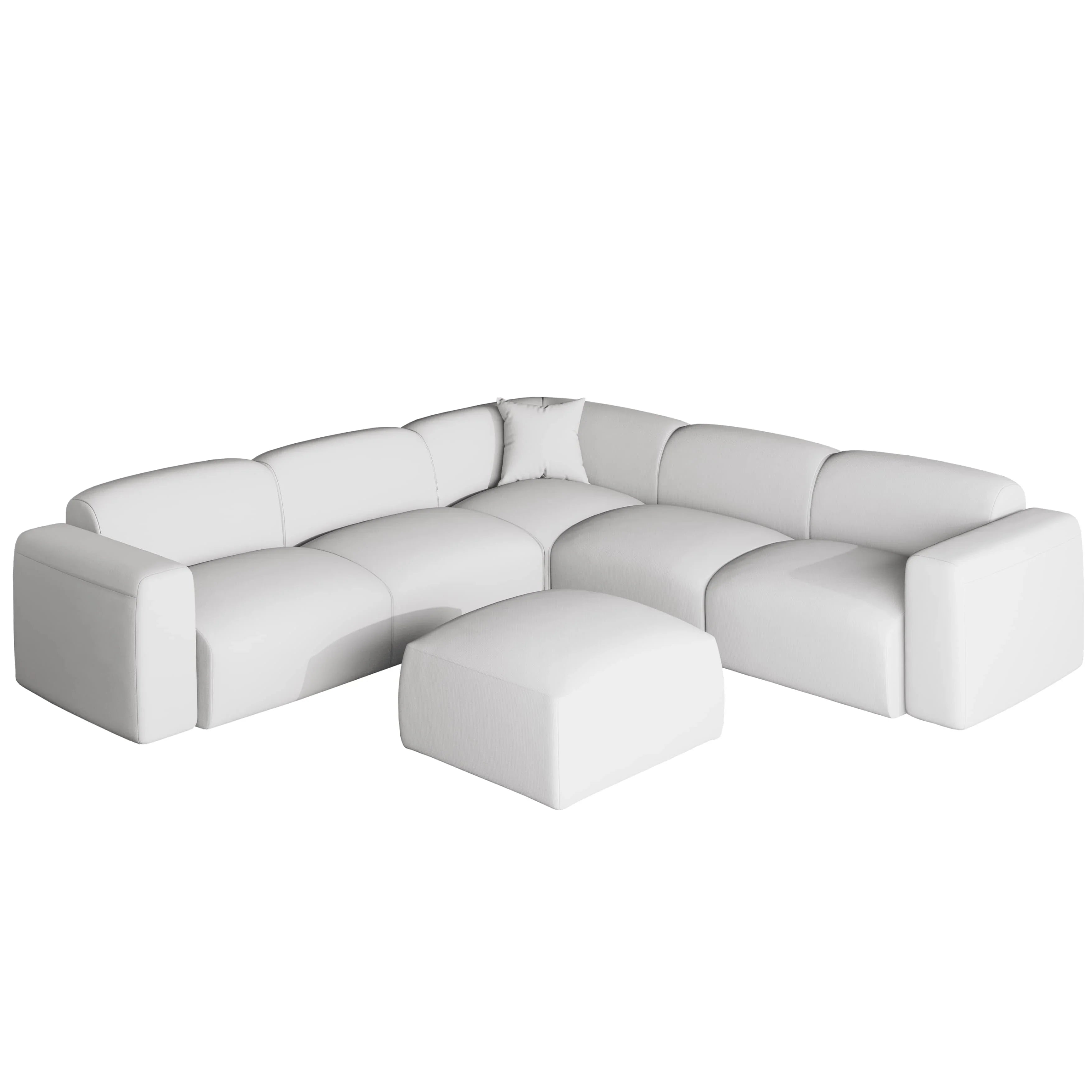 LeisureMod Whisper 4-6 Seater Conversation Set With a Chaise and Ottoman Upholstered in Linen/Leather/Polyester - Elax Furniture