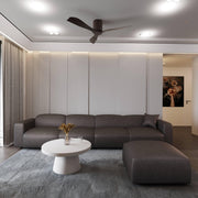 LeisureMod Whisper 4-6 Seater Conversation Set With a Chaise and Ottoman Upholstered in Linen/Leather/Polyester - Elax Furniture
