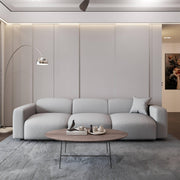 LeisureMod Whisper 4-6 Seater Conversation Set With a Chaise and Ottoman Upholstered in Linen/Leather/Polyester - Elax Furniture