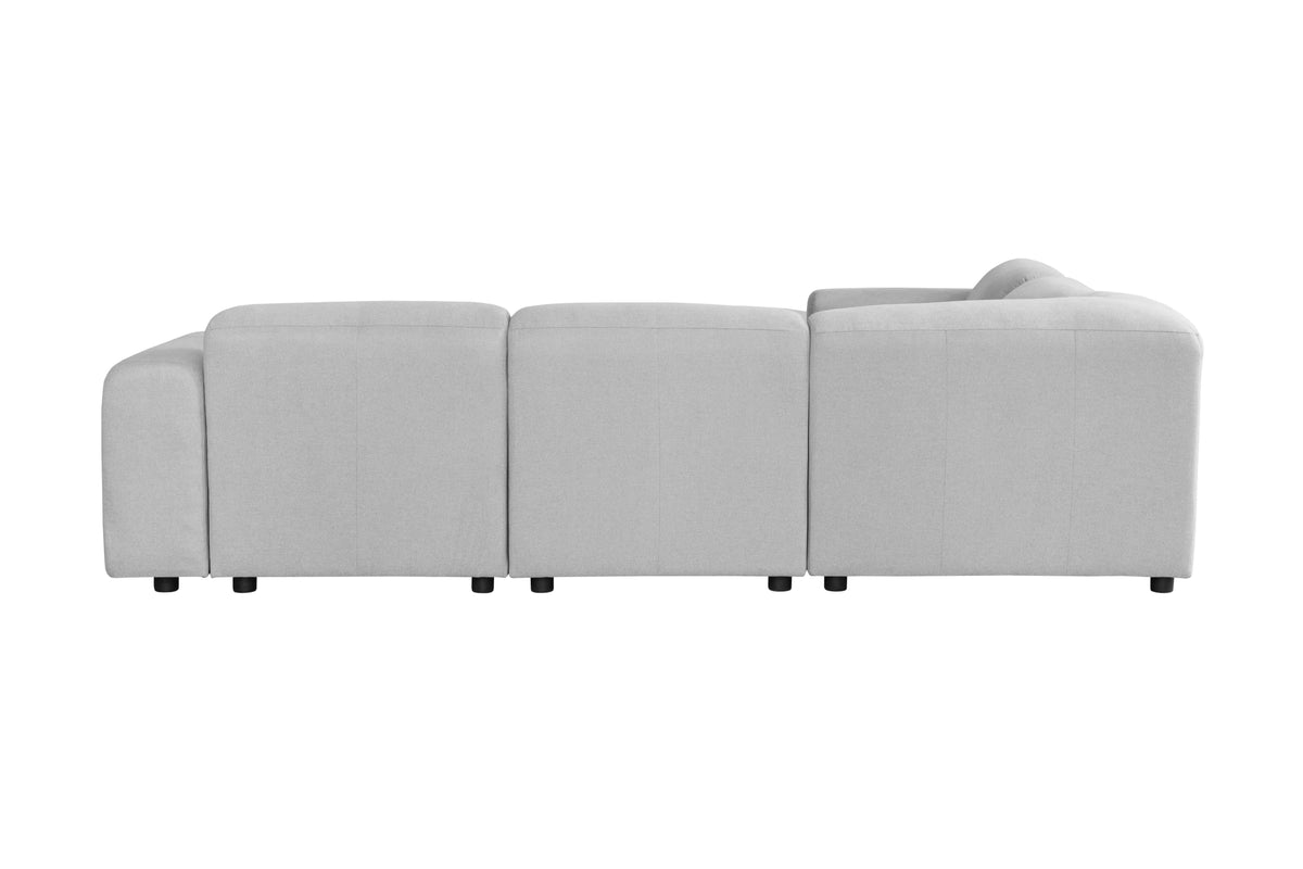 LeisureMod Whisper 4-6 Seater Conversation Set With a Chaise and Ottoman Upholstered in Linen/Leather/Polyester - Elax Furniture
