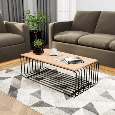 Walden Rectangular Coffee Table with Ash Wood Tabletop in Black Steel Frame - Elax Furniture
