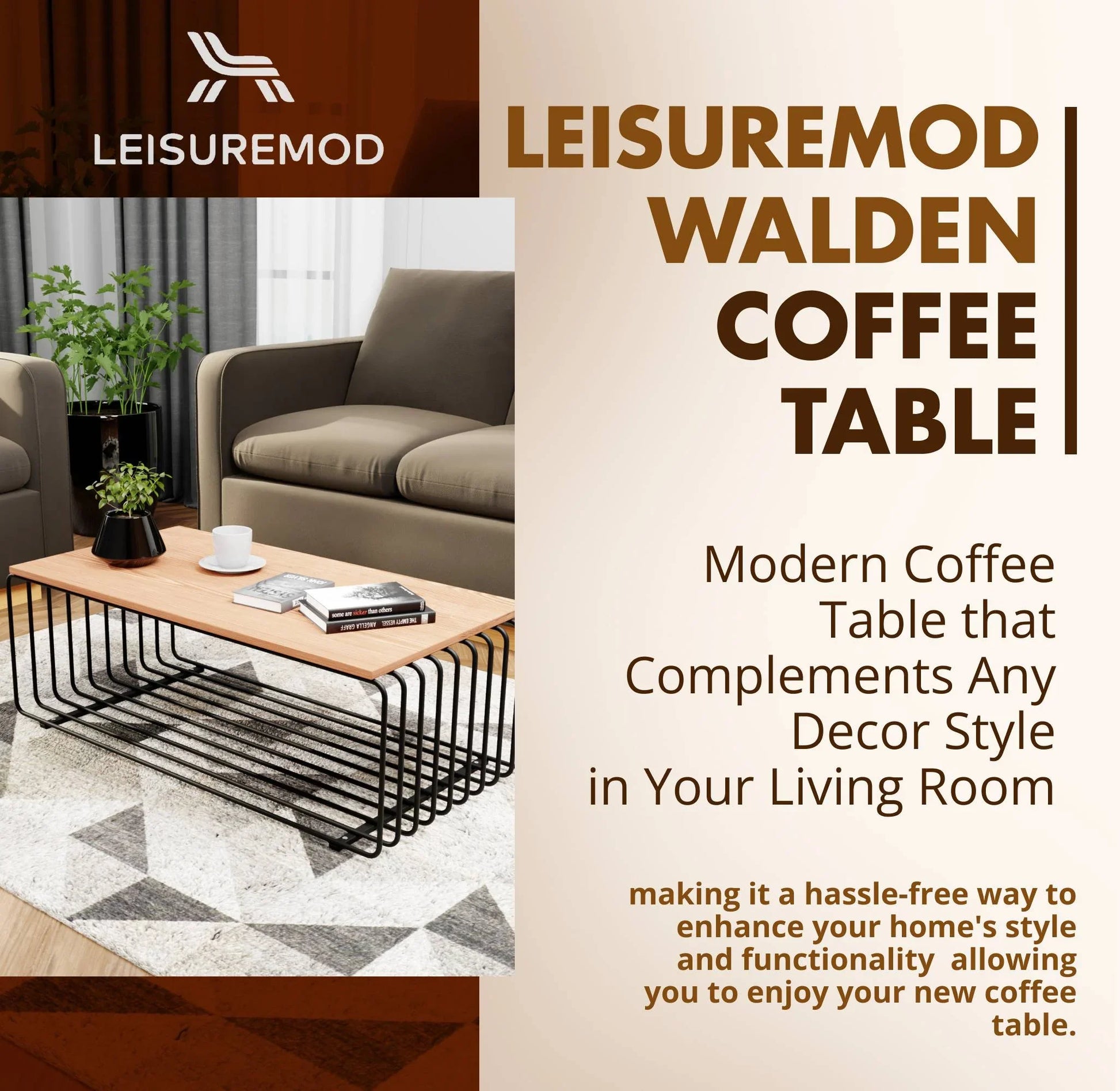 Walden Rectangular Coffee Table with Ash Wood Tabletop in Black Steel Frame - Elax Furniture