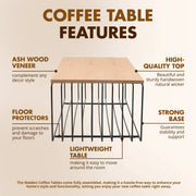 Walden Rectangular Coffee Table with Ash Wood Tabletop in Black Steel Frame - Elax Furniture
