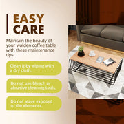 Walden Rectangular Coffee Table with Ash Wood Tabletop in Black Steel Frame - Elax Furniture